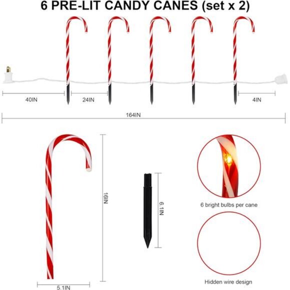 Christmas Candy Cane Lights, 12 Pcs Christmas Pathway...